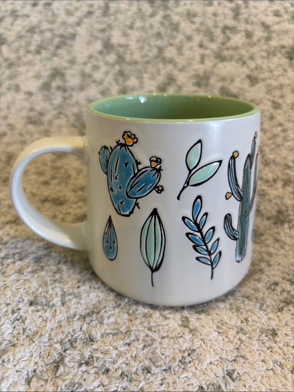 Ceramic Cactus Desert Botanical Coffee Mug 16oz Green Interior Glaze NWT